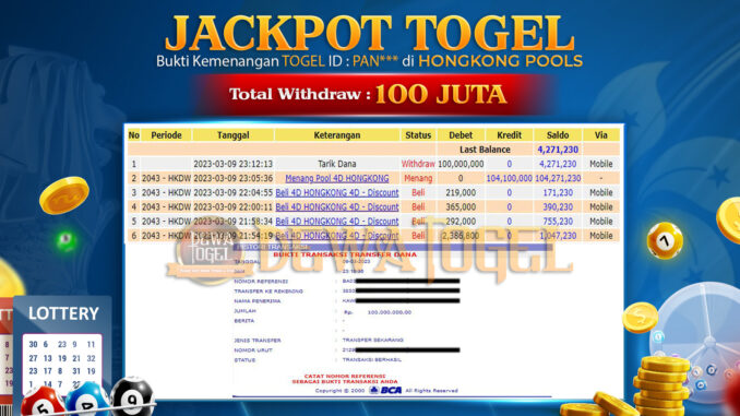 bukti jackpot pasaran Togel Hongkong DEWATOGEL